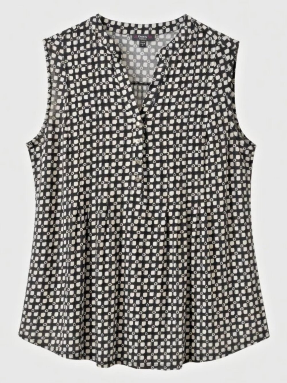 Cocomo Women's Plus Size 2X Black & Ivory Gingham Print Pintuck Sleeveless Top